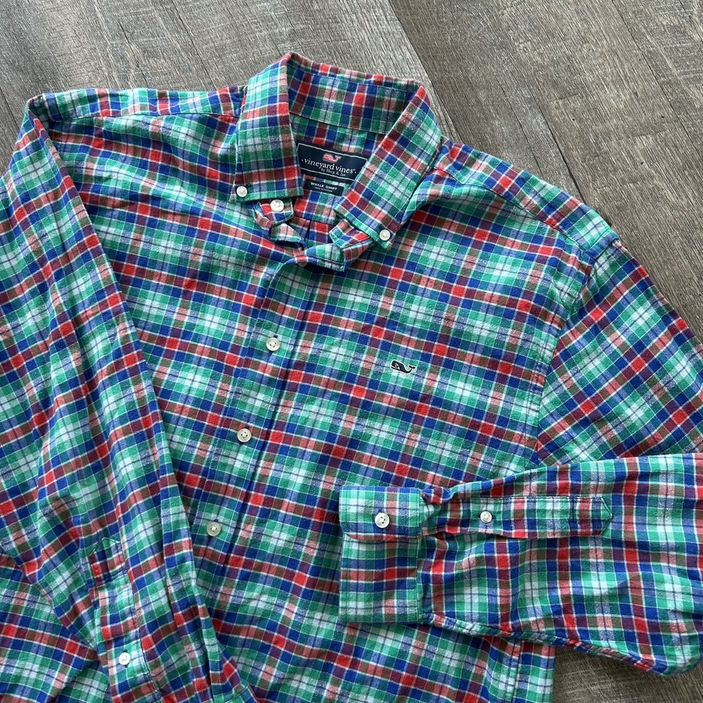 Vineyard Vines Classic Fit Whale Shirt L Plaid Flannel Cotton Pockets Posh